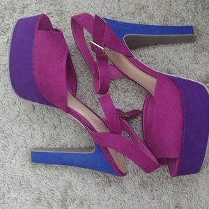 Multi colored suede high heeled sandles